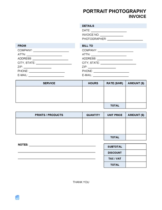 Portrait Photography Invoice Template | Invoice Maker